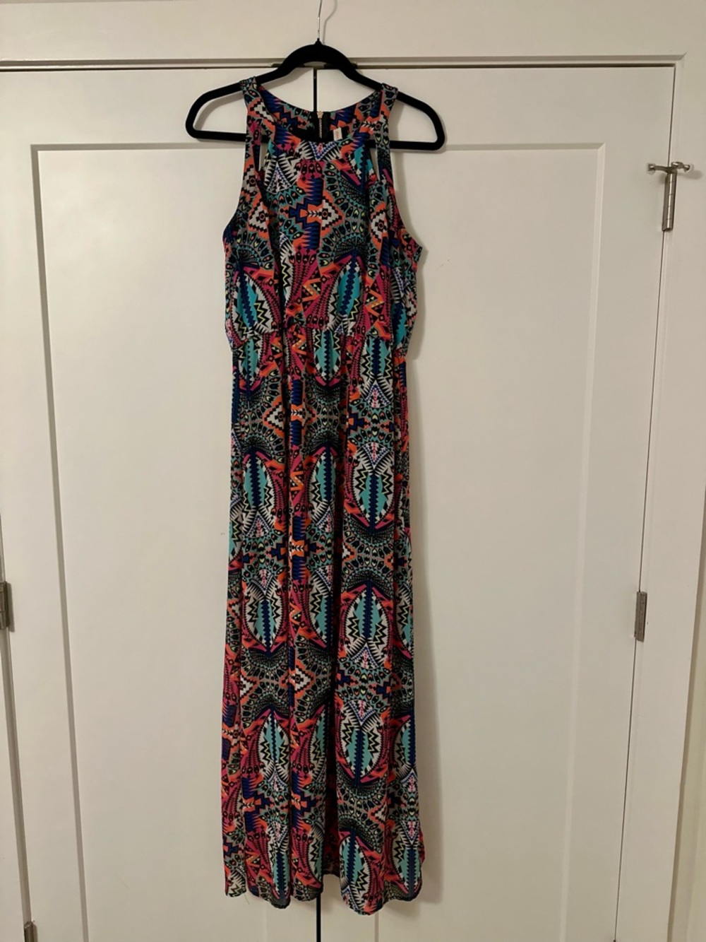 Multicolor Geometric Print Maxi Dress L